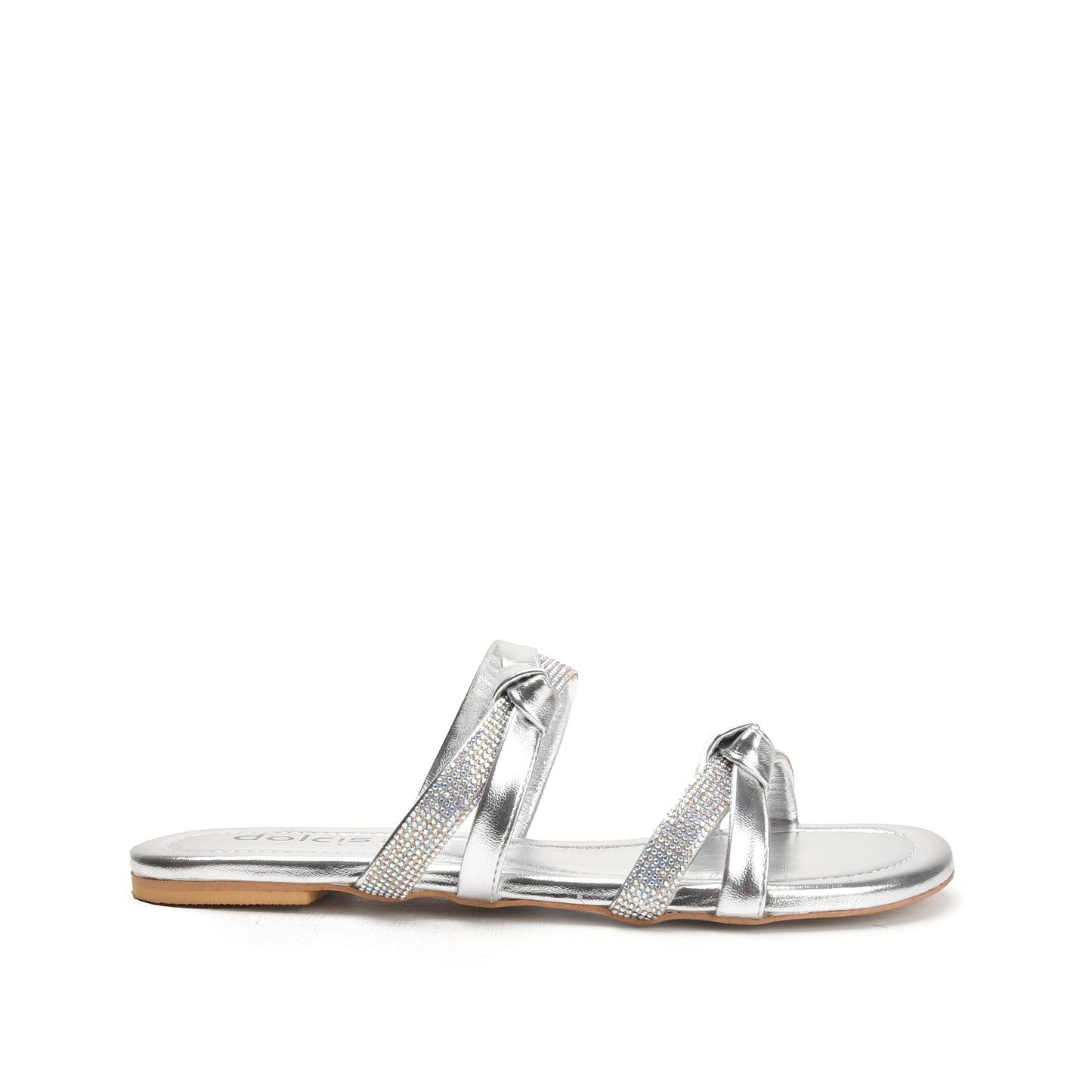 Glamorous Silver Strappy Flats Slippers | 540L-S