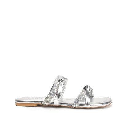 Glamorous Silver Strappy Flats Slippers | 540L-S
