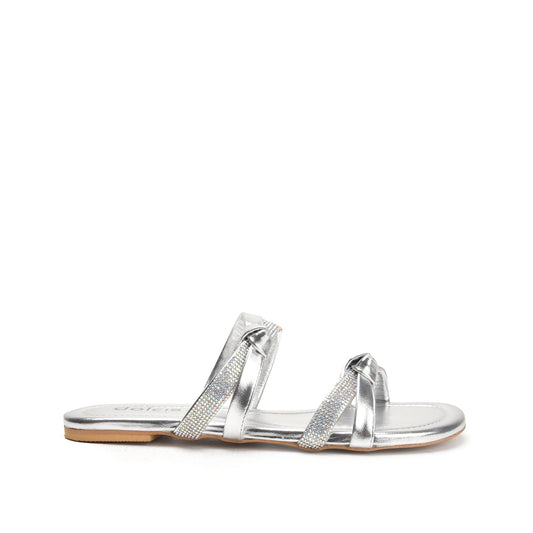 Glamorous Silver Strappy Flats Slippers | 540L-S