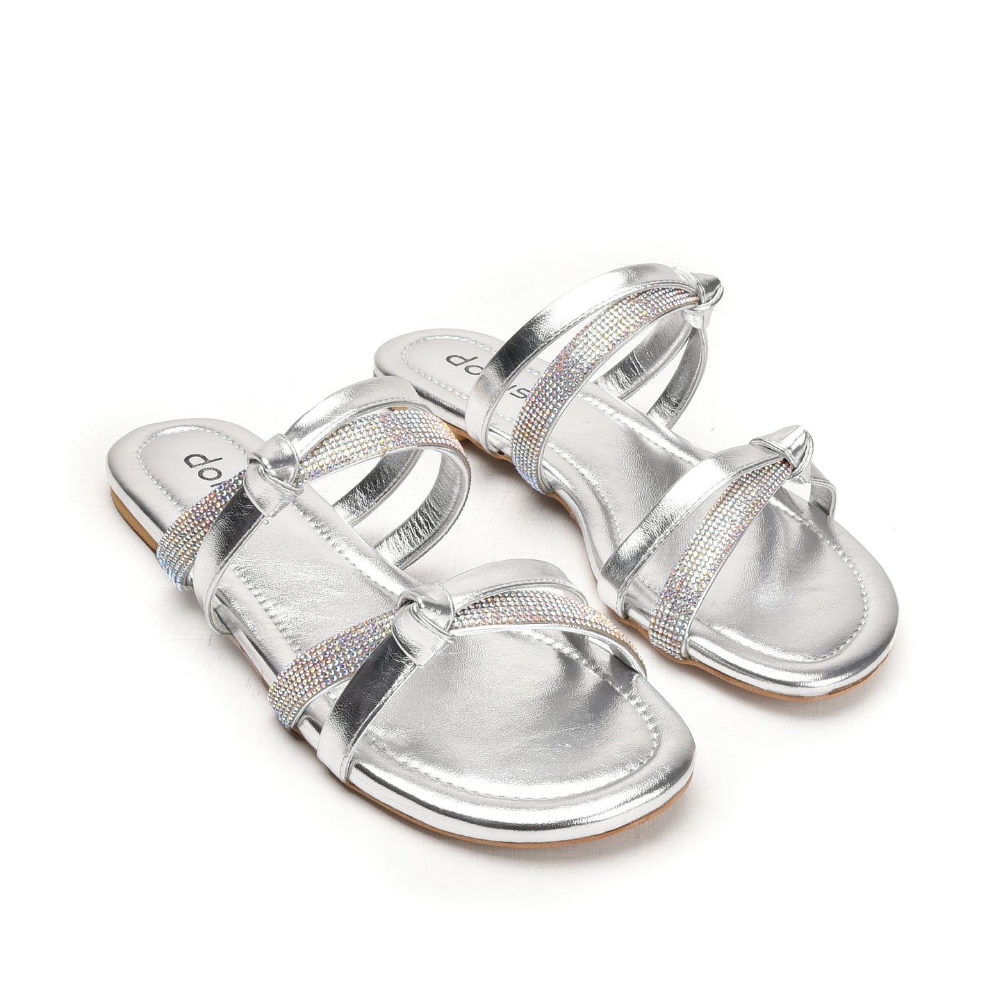 Glamorous Silver Strappy Flats Slippers | 540L-S