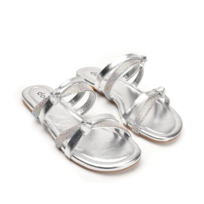 Glamorous Silver Strappy Flats Slippers | 540L-S