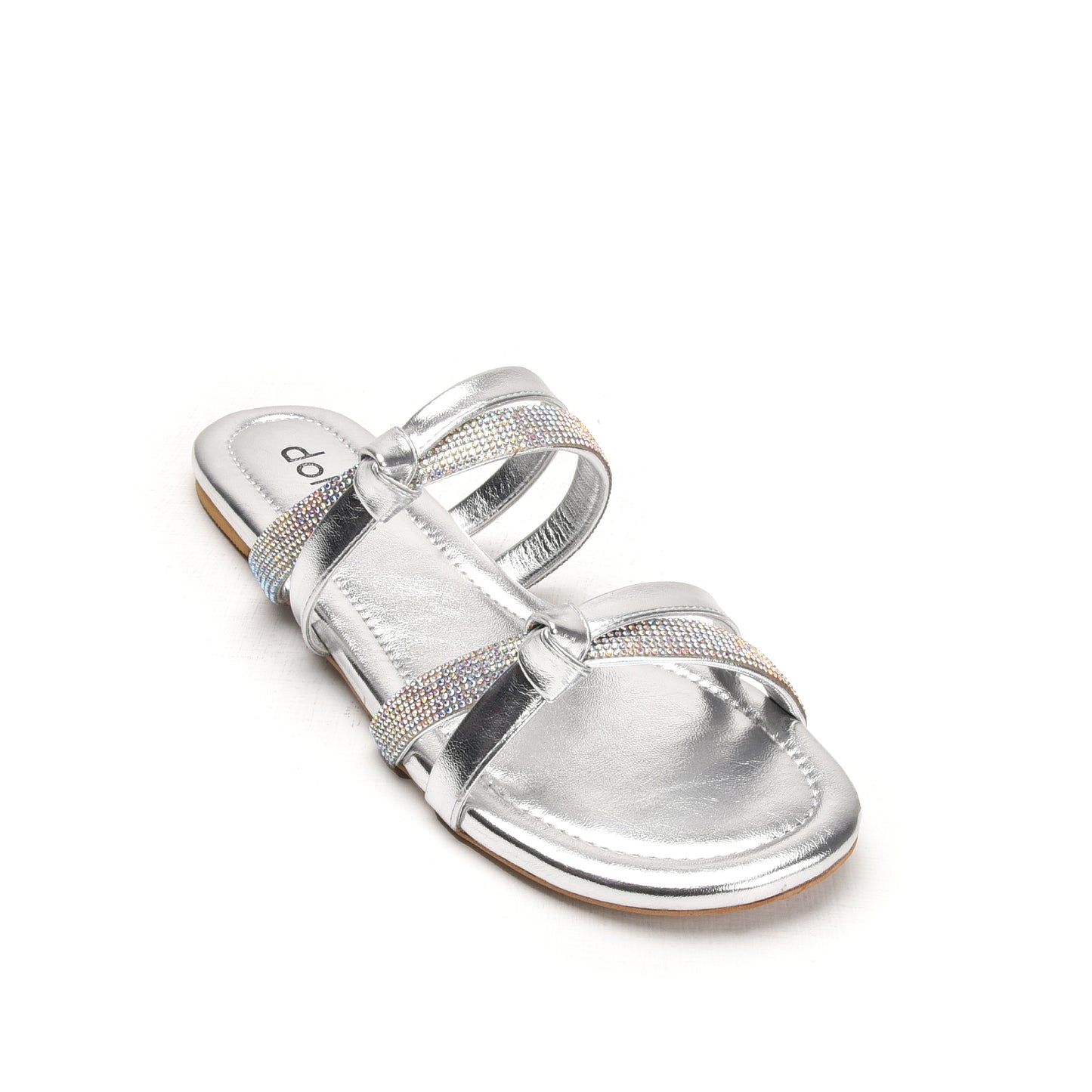 Glamorous Silver Strappy Flats Slippers | 540L-S