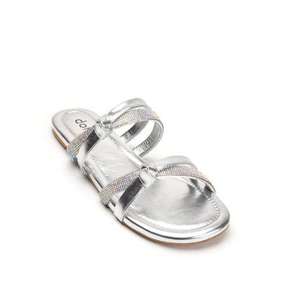 Glamorous Silver Strappy Flats Slippers | 540L-S