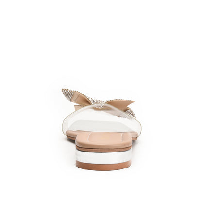 Elegant Silver Bow Embellished Flats Slippers | 547K-S