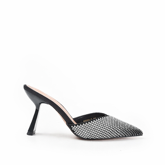 Stunning Black Rhinestone Slingback Heels | 455N-C
