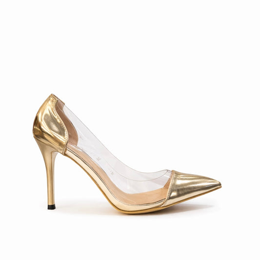 Elegant Gold and Clear High Heel Pumps | 422G-X