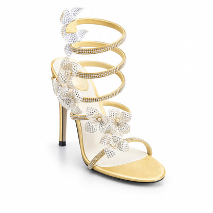 Golden Crystal Strap Party Heels |270H-X