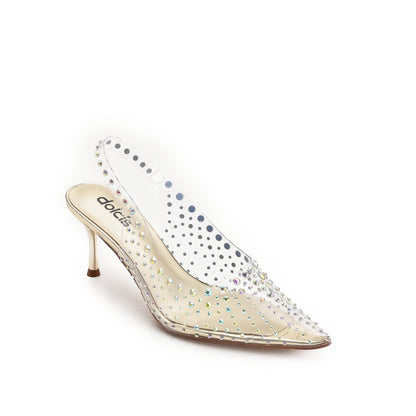 Glamorous Gold Transparent Slingback Kitten Heel Pumps | 430N-X