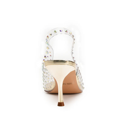 Glamorous Gold Transparent Slingback Kitten Heel Pumps | 430N-X