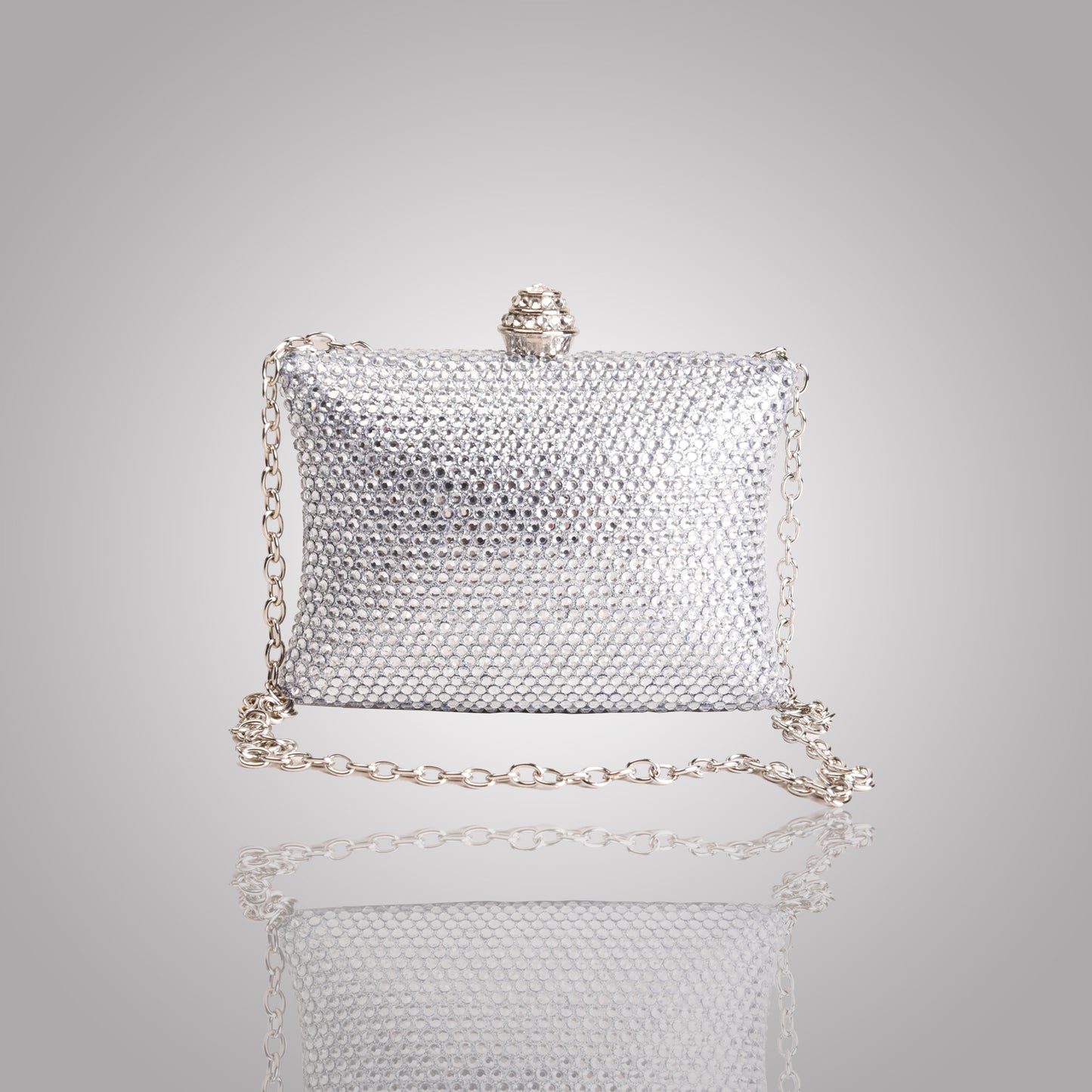 Elegant Silver Rectangular Swarovski Clutch | C1434-S