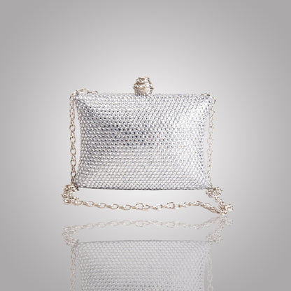 Elegant Silver Rectangular Swarovski Clutch | C1434-S