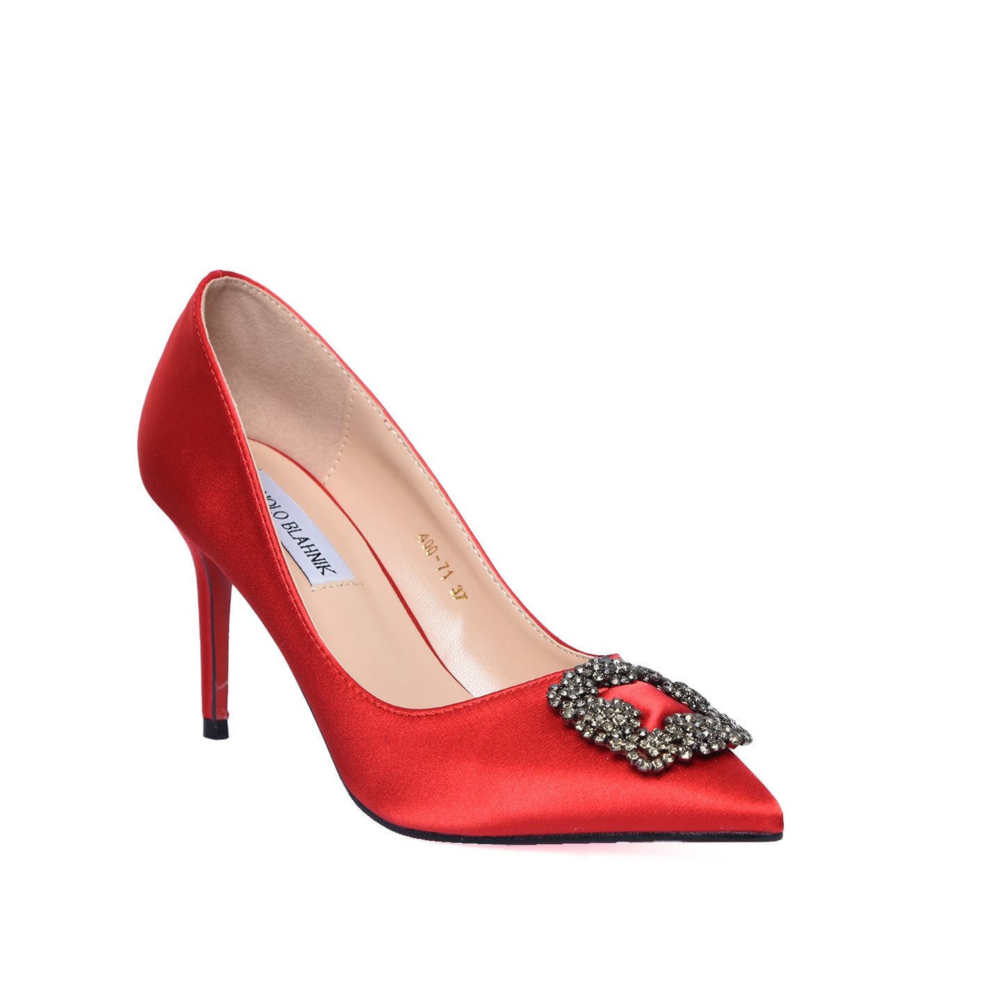 Glamorous Red Satin Pumps with Crystal Embellishment | 472L-E