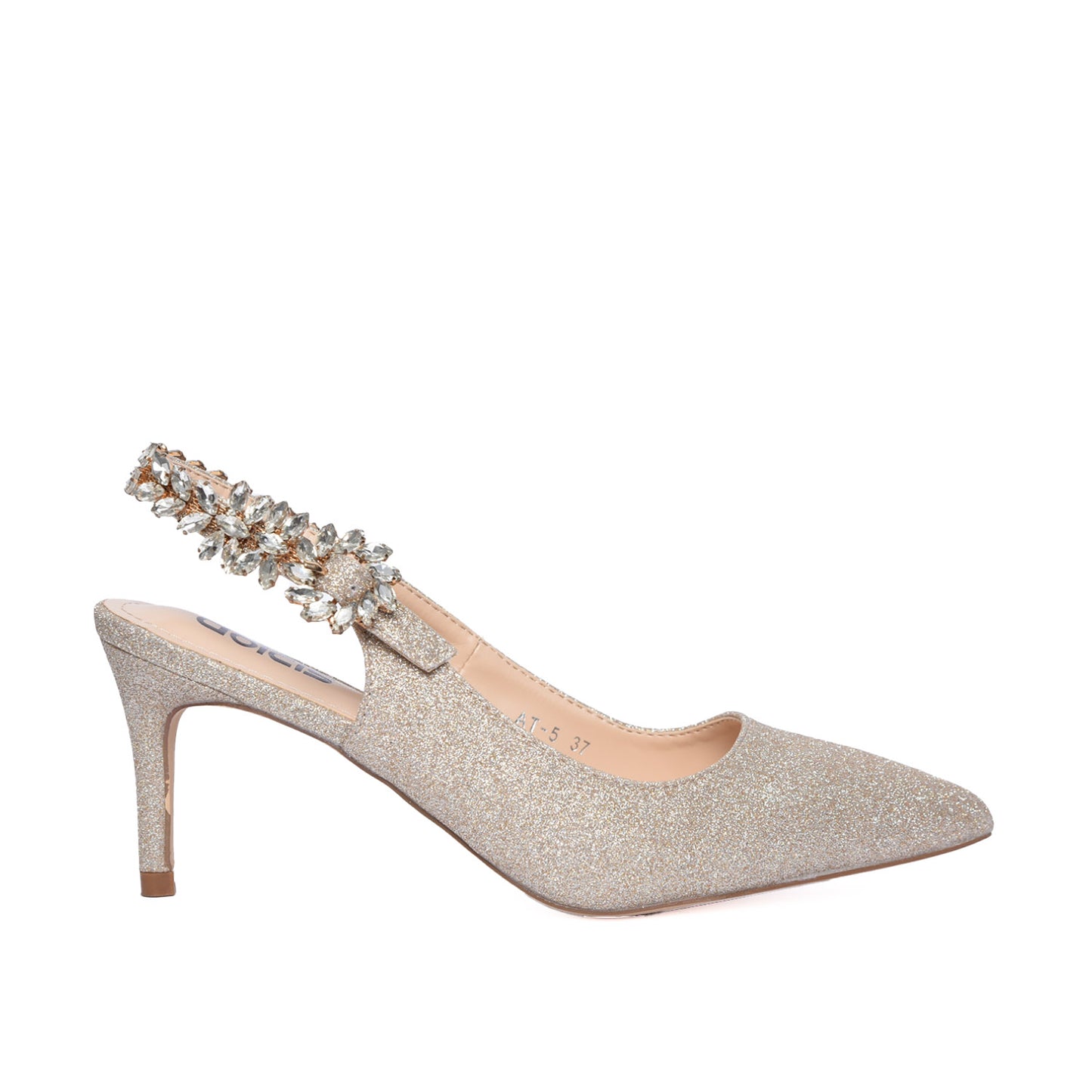 Silver Glitter Slingback Heels with Crystal Embellishment | 495H-X