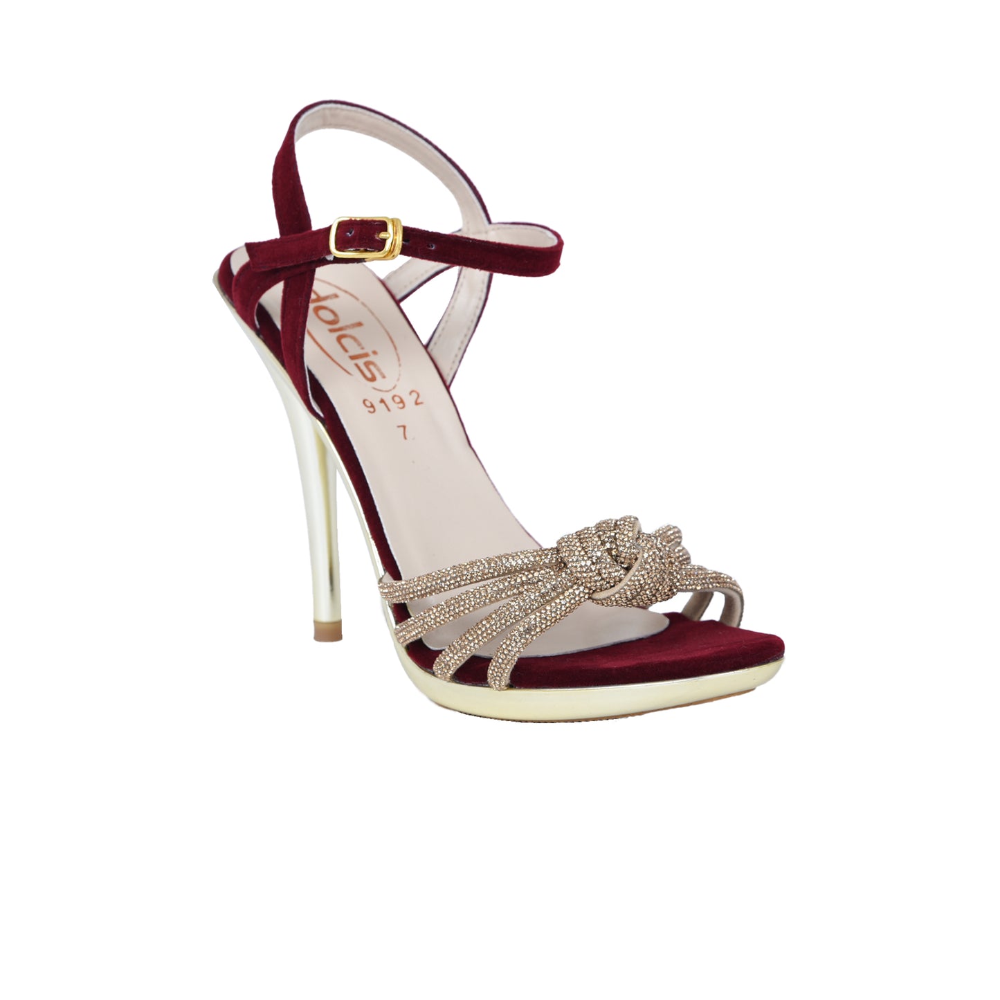 Chic Maroon High Heel Sandals with Gold Strappy Design | 267D-M