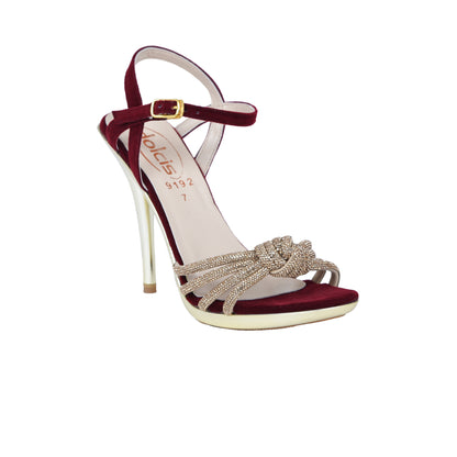 Chic Maroon High Heel Sandals with Gold Strappy Design | 267D-M