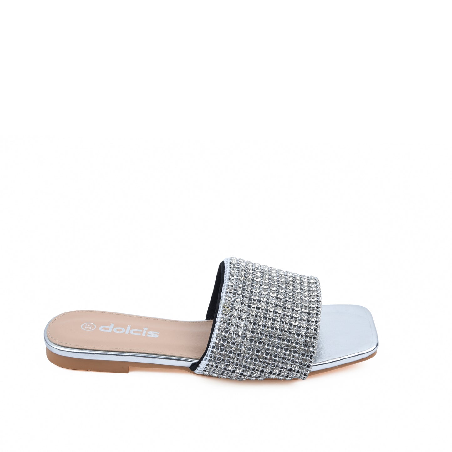 Chic Silver Embellished Flats Slippers | 590J-S