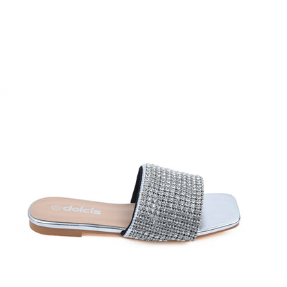 Chic Silver Embellished Flats Slippers | 590J-S