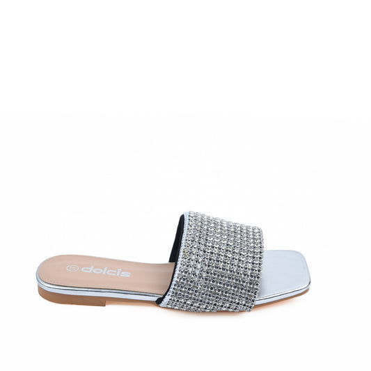 Chic Silver Embellished Flats Slippers | 590J-S