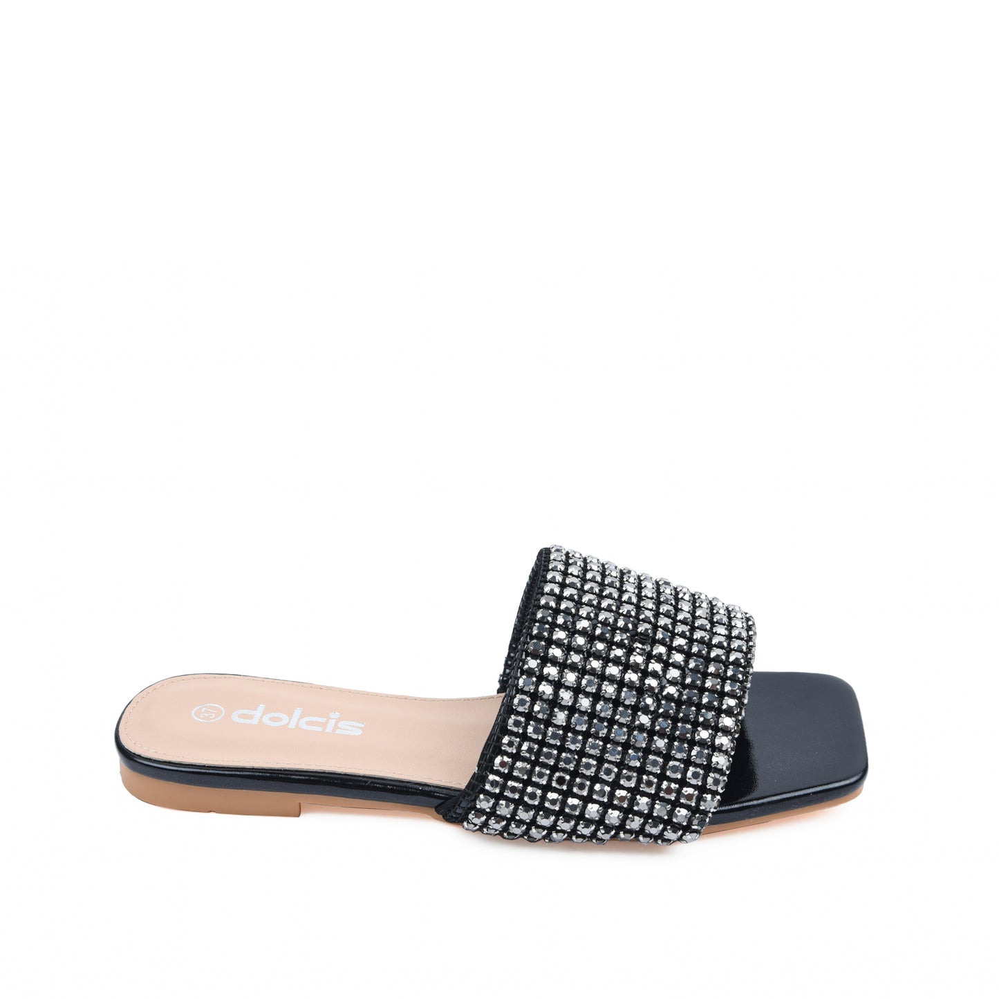 Chic Black Embellished Flats Slippers | 590J-C