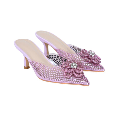 Pink Studded Mules with Crystal Bow | 495L-P