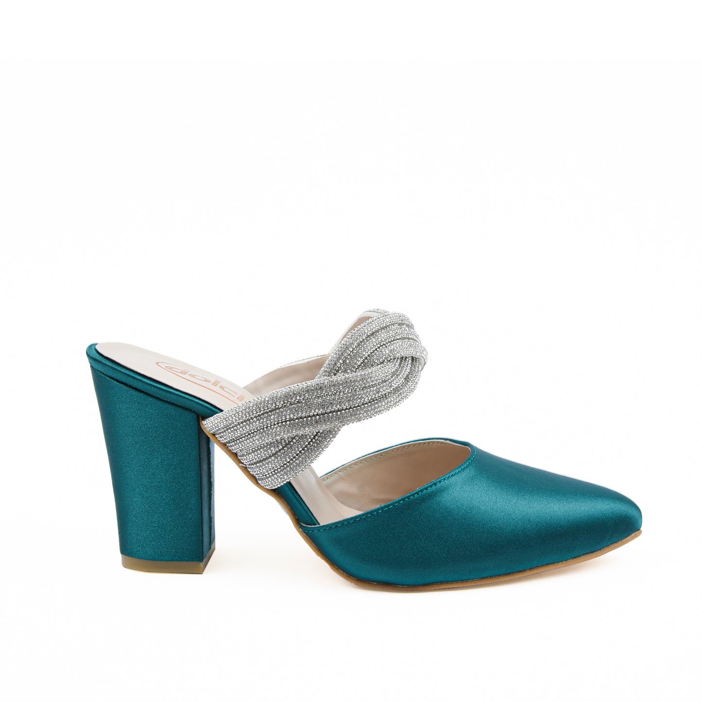 Teal Satin Block Heels with Twisted Strap | 497L-K