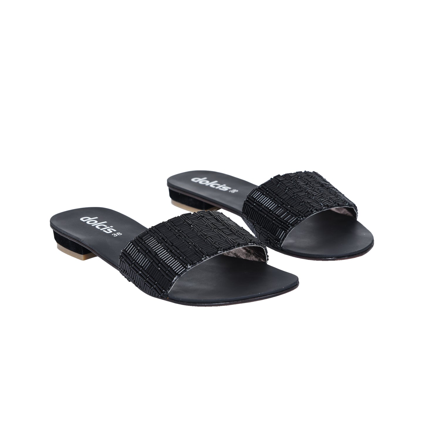 Sleek Black Flat Sandals Slippers | 507J-C