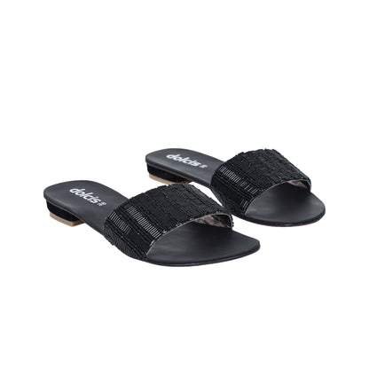Sleek Black Flat Sandals Slippers | 507J-C