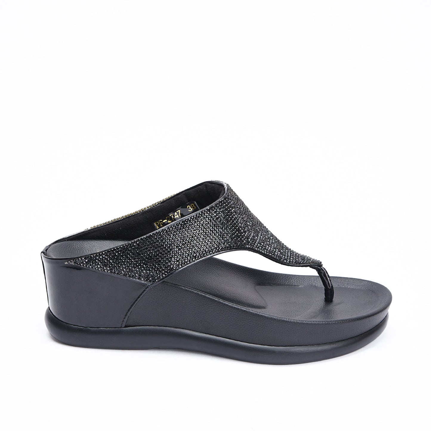 Chic Black Comfort Wedge Slippers | 734R-C