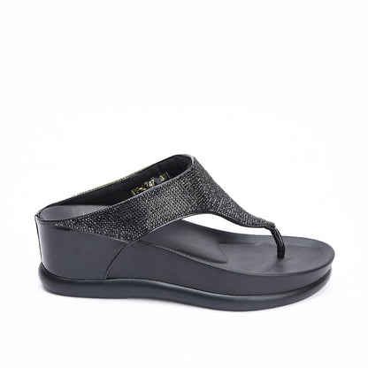 Chic Black Comfort Wedge Slippers | 734R-C
