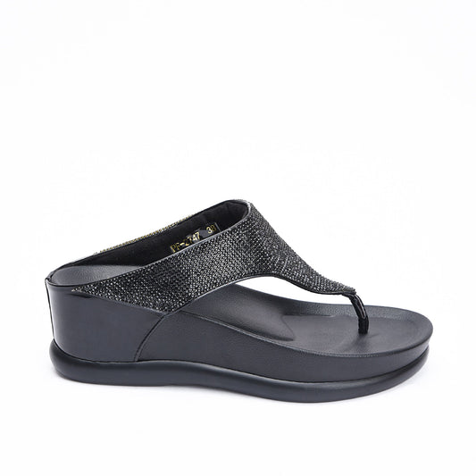 Chic Black Comfort Wedge Slippers | 734R-C