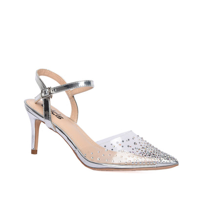 Silver Pointed-Toe Heels with Ankle Strap | 482L-S