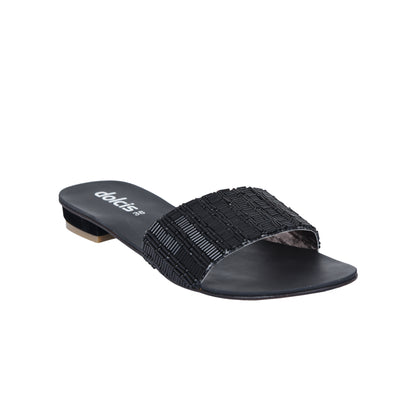 Sleek Black Flat Sandals Slippers | 507J-C