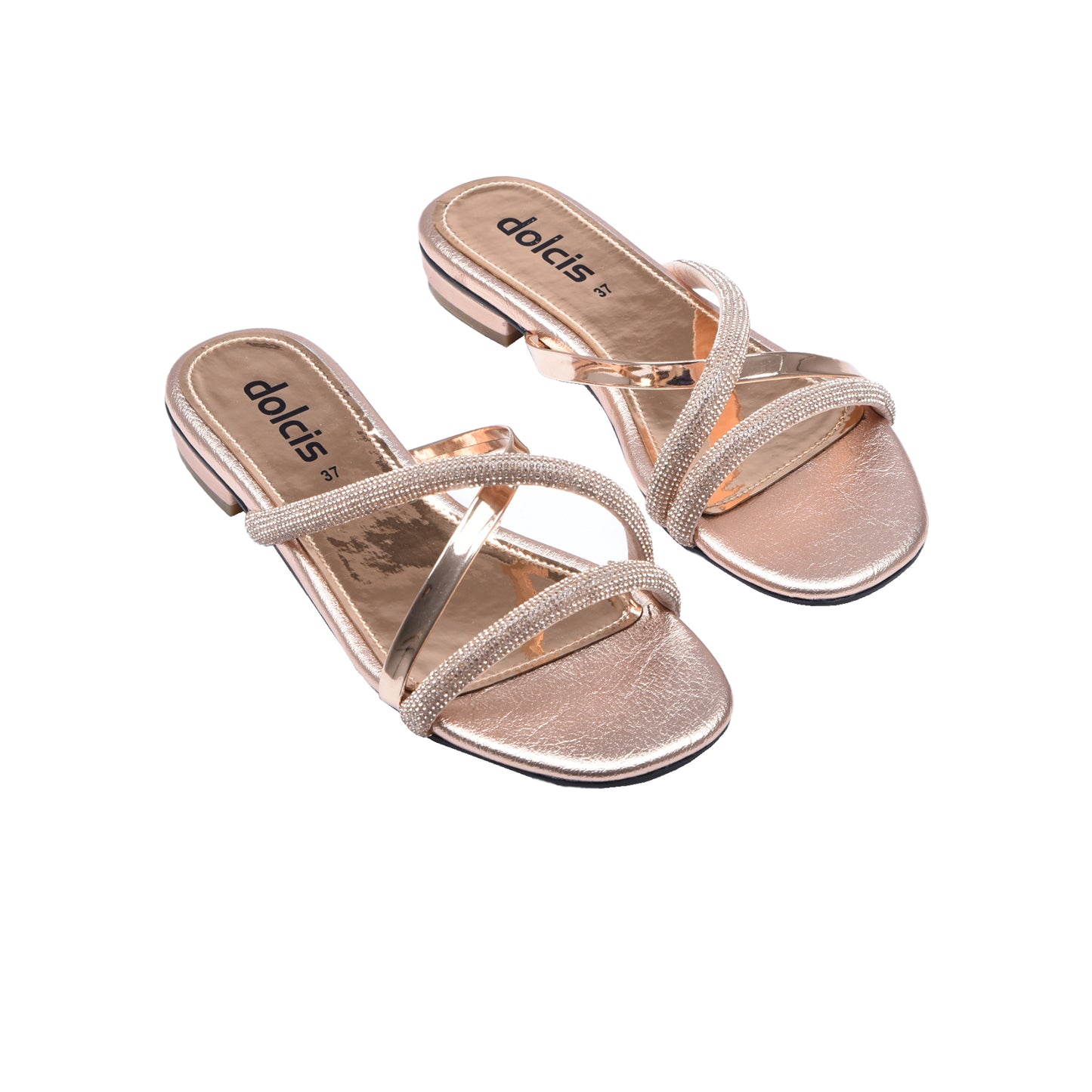 Elegant Rose Gold Strappy Flats Slippers | 515J-PX Dolcis
