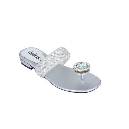 Elegant Silver Beaded Flats Slippers | 715R-S