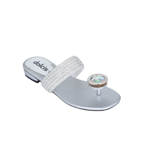 Elegant Silver Beaded Flats Slippers | 715R-S