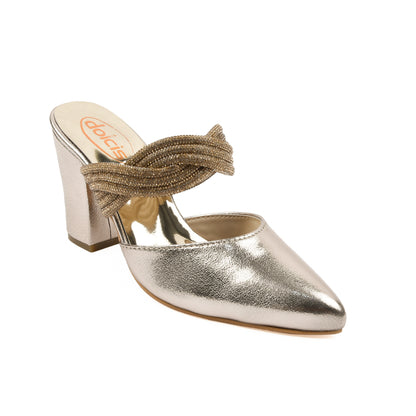 Silver Metallic Block Heels with Twisted Strap | 497L-X