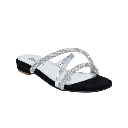 Glamorous Silver Strappy Flats Slippers | 515J-C