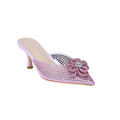 Pink Studded Mules with Crystal Bow | 495L-P