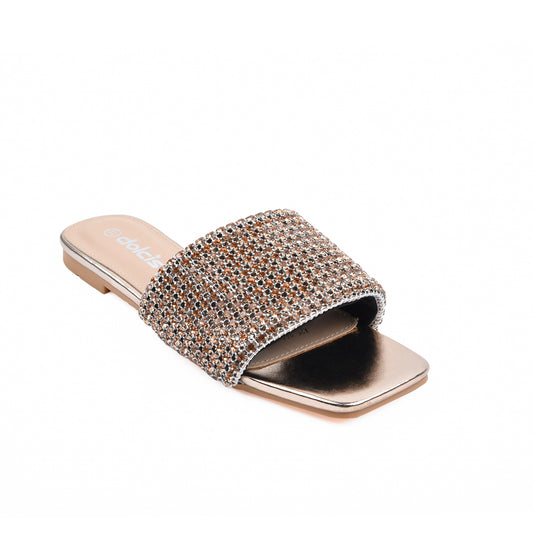 Chic Gold Embellished Flats Slippers | 590J-PX