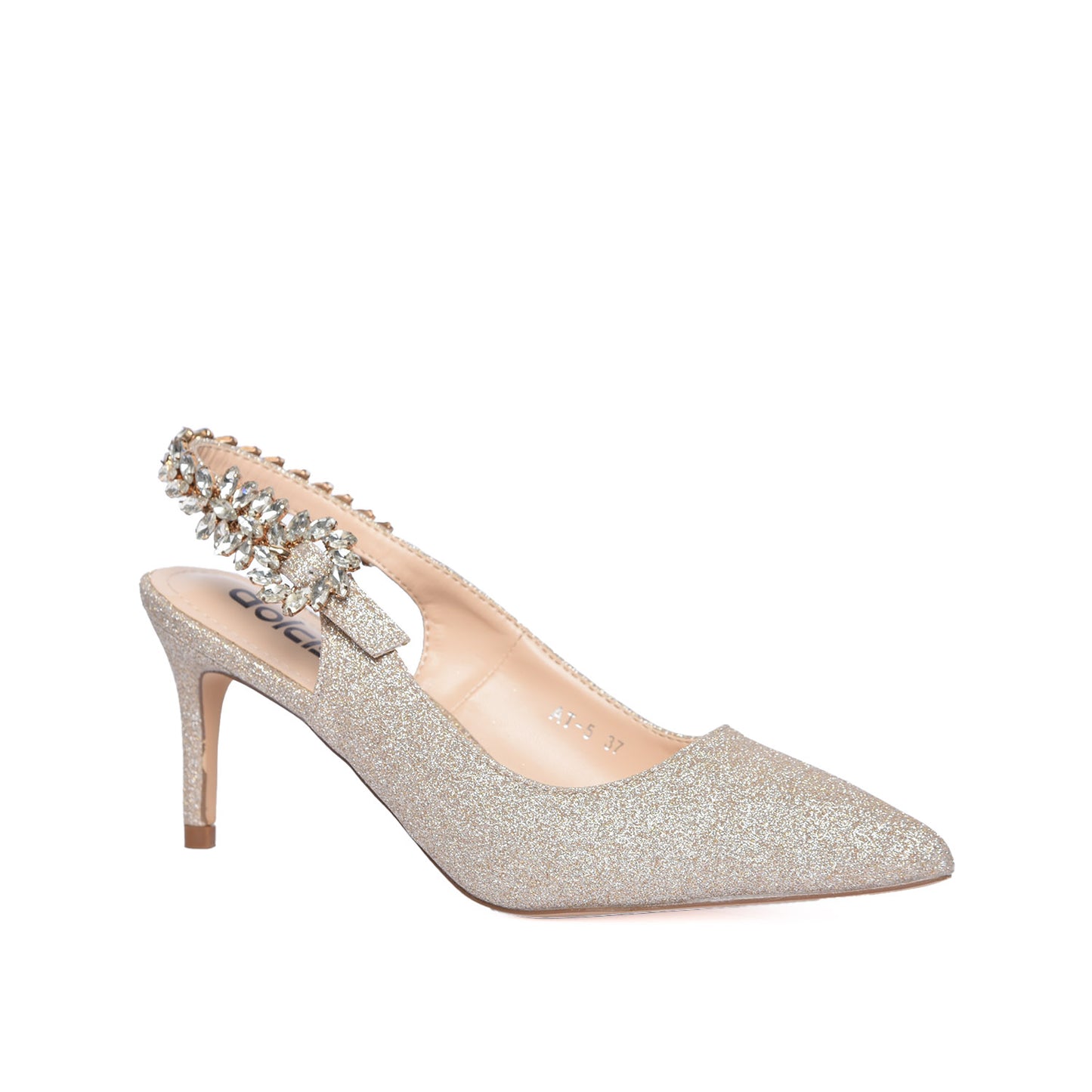 Silver Glitter Slingback Heels with Crystal Embellishment | 495H-X