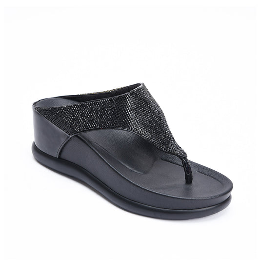 Chic Black Comfort Wedge Slippers | 734R-C