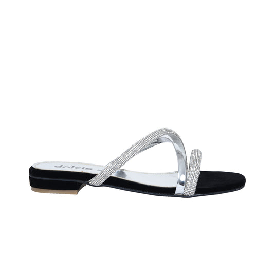 Glamorous Silver Strappy Flats Slippers | 515J-C