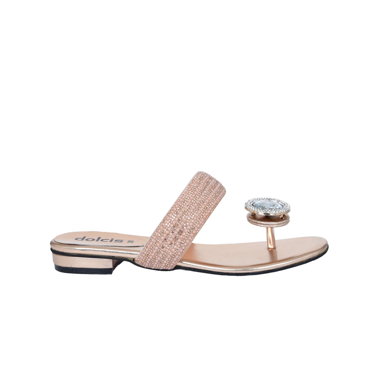Glamorous Rose Gold Beaded Flats Slippers  | 715R-PX