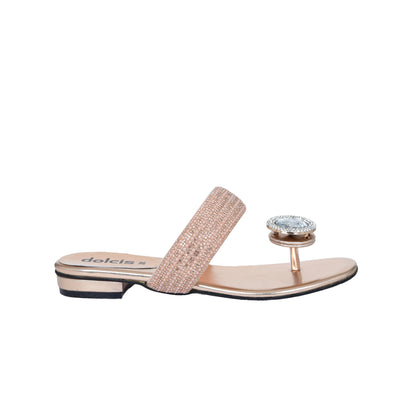 Glamorous Rose Gold Beaded Flats Slippers  | 715R-PX