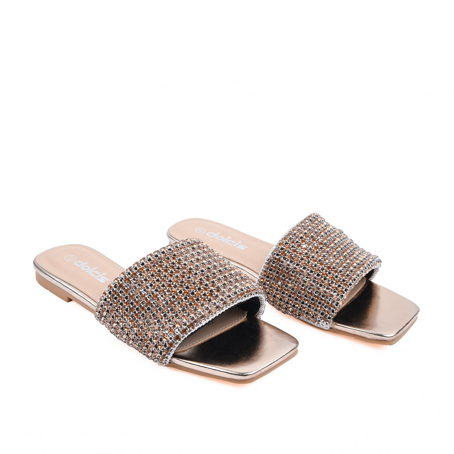 Chic Gold Embellished Flats Slippers | 590J-PX