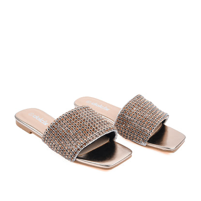 Chic Gold Embellished Flats Slippers | 590J-PX