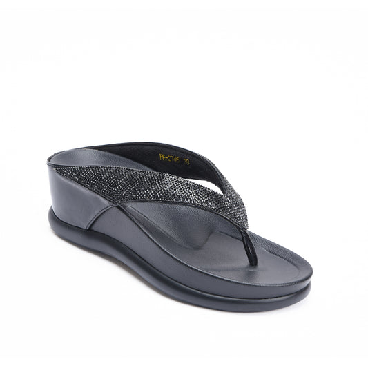 Elegant Black Comfort Wedge Slippers | 733R-C