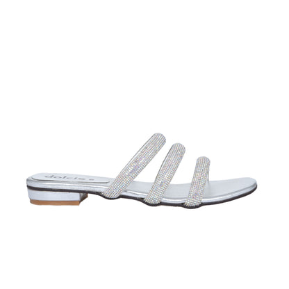 Stunning Silver Strappy Flats Slippers | 510J-S