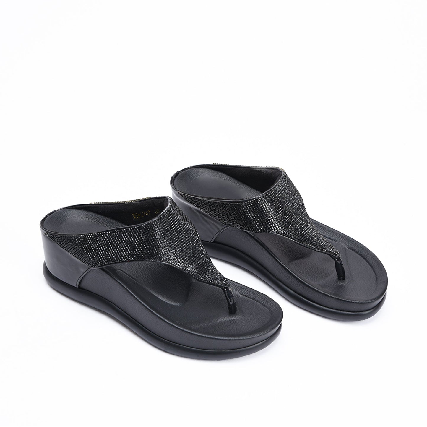 Chic Black Comfort Wedge Slippers | 734R-C