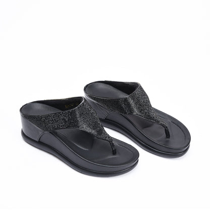 Chic Black Comfort Wedge Slippers | 734R-C